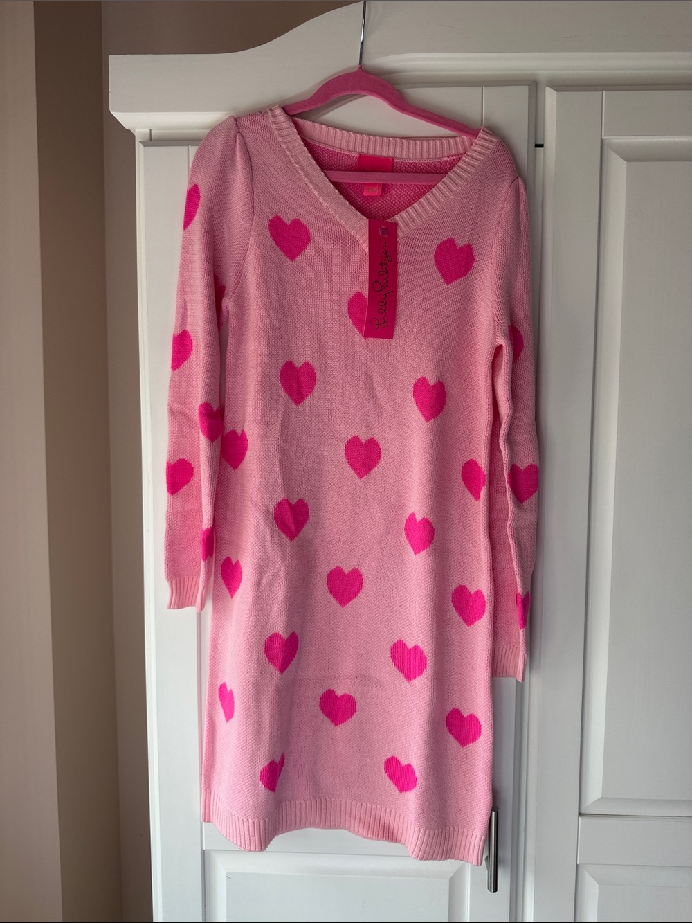 Girls Lilly Pulitzer Pink Heart Knit Dress - Playful Heart Print